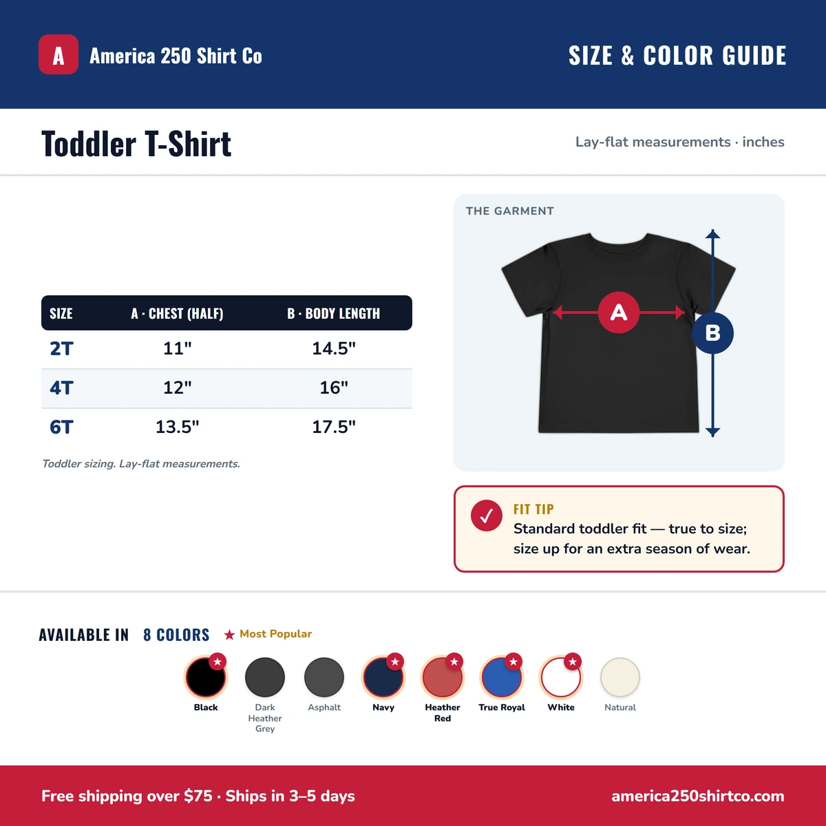 Toddler T-Shirt size & color guide