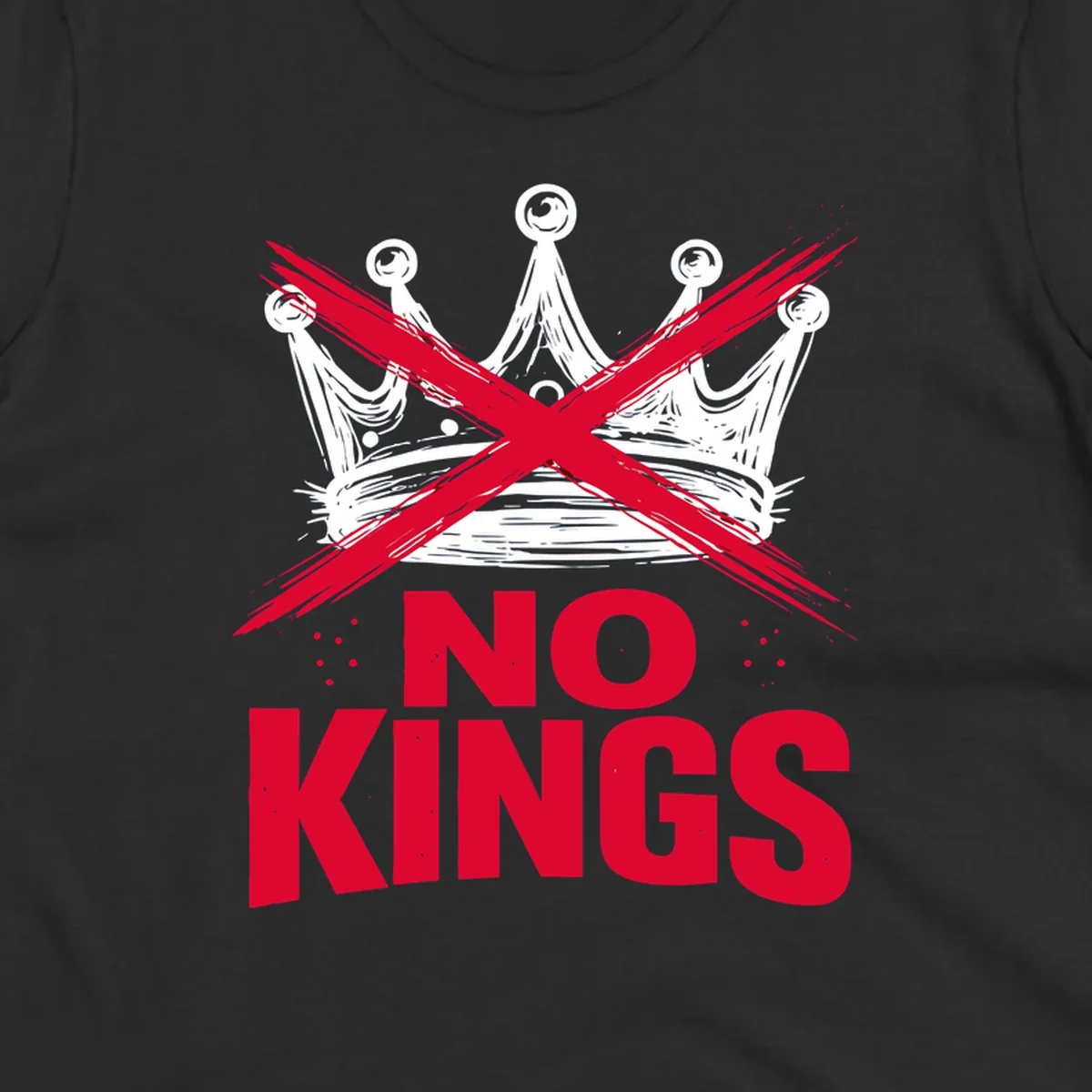 A distressed white or blue crown with a red X over it and the red text 'NO KINGS' below, representing the no-kings-crown-crossed concept.