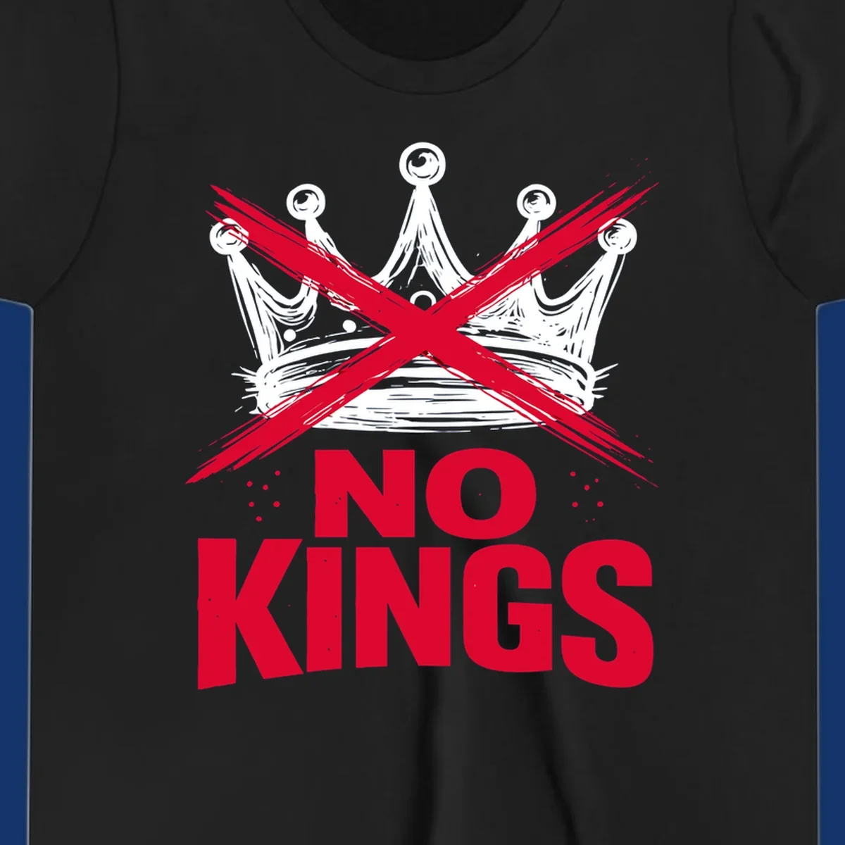 A distressed white or blue crown with a red X over it and the red text 'NO KINGS' below, representing the no-kings-crown-crossed concept.