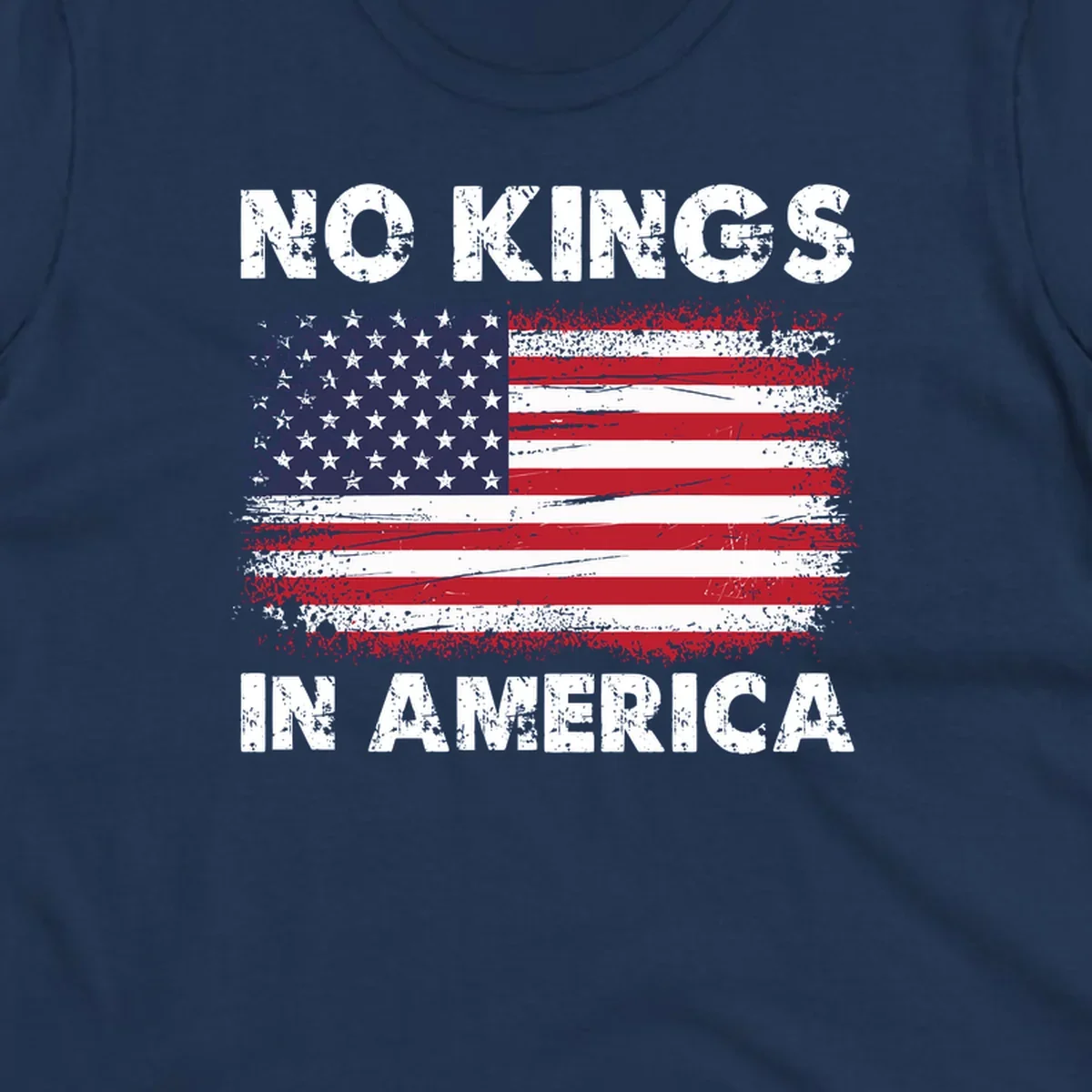 Distressed American flag with 'NO KINGS IN AMERICA' text, a patriotic no-kings-america-flag design.
