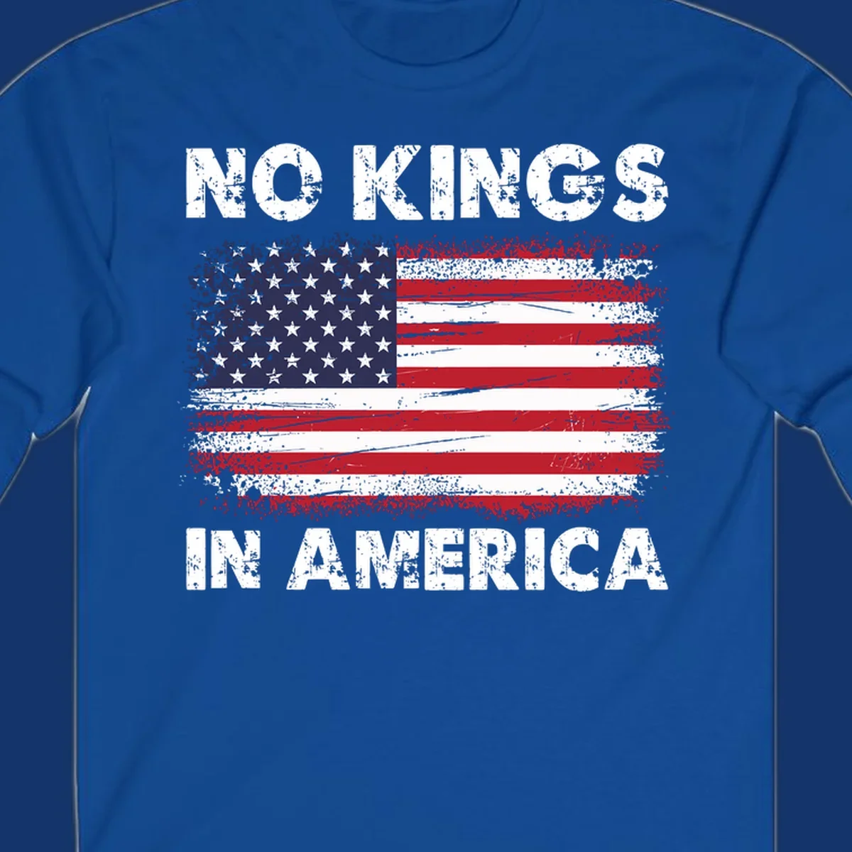 Distressed American flag with 'NO KINGS IN AMERICA' text, a patriotic no-kings-america-flag design.