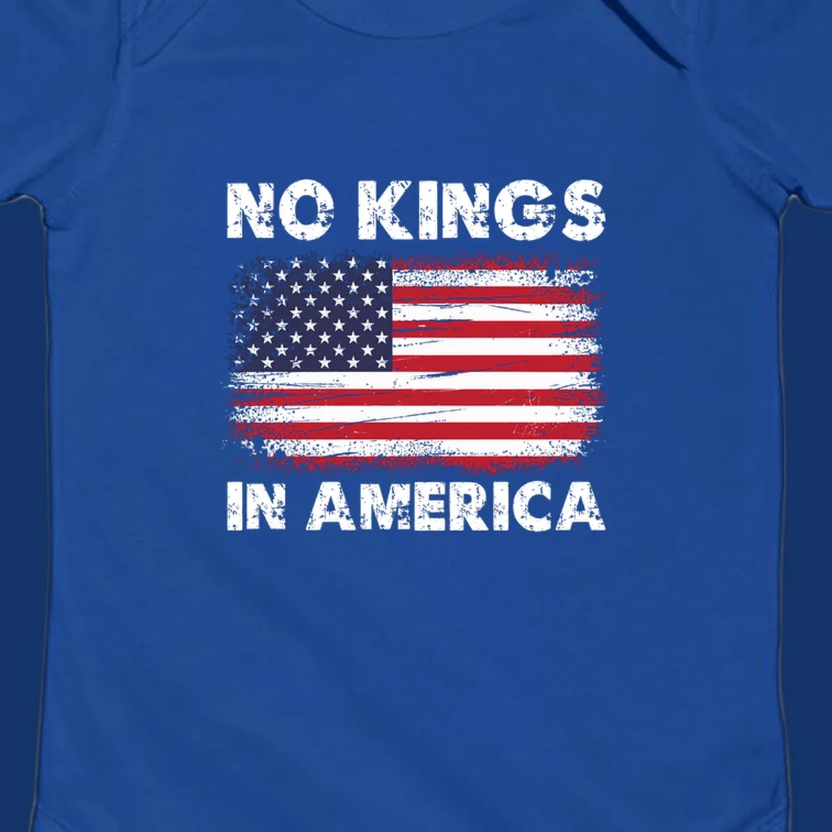 Distressed American flag with 'NO KINGS IN AMERICA' text, a patriotic no-kings-america-flag design.