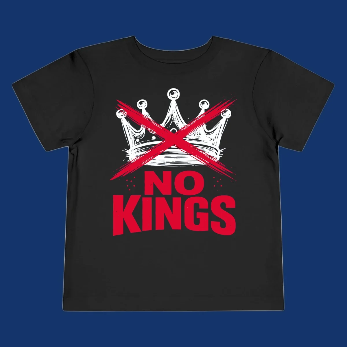 A distressed white or blue crown with a red X over it and the red text 'NO KINGS' below, representing the no-kings-crown-crossed concept.