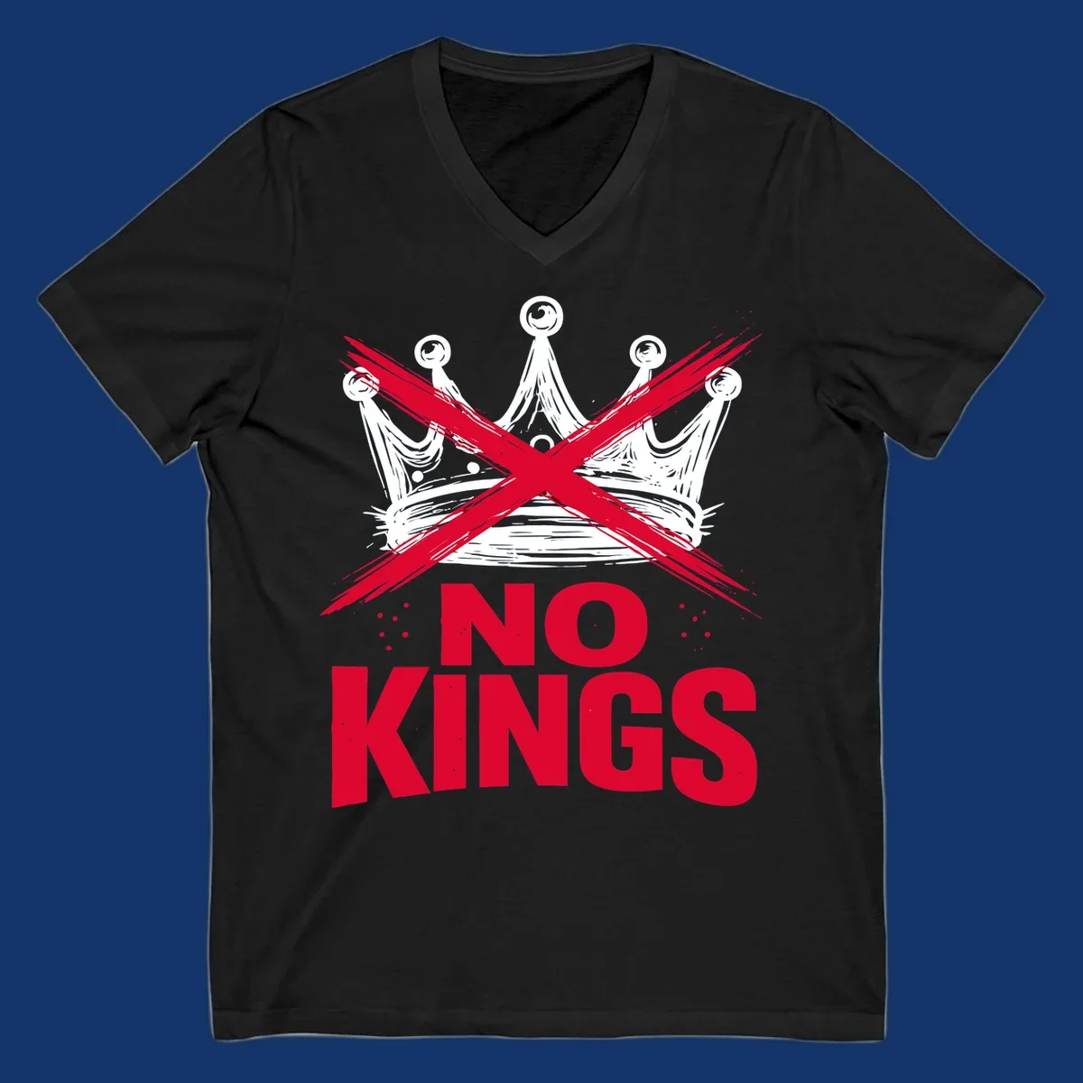 A distressed white or blue crown with a red X over it and the red text 'NO KINGS' below, representing the no-kings-crown-crossed concept.