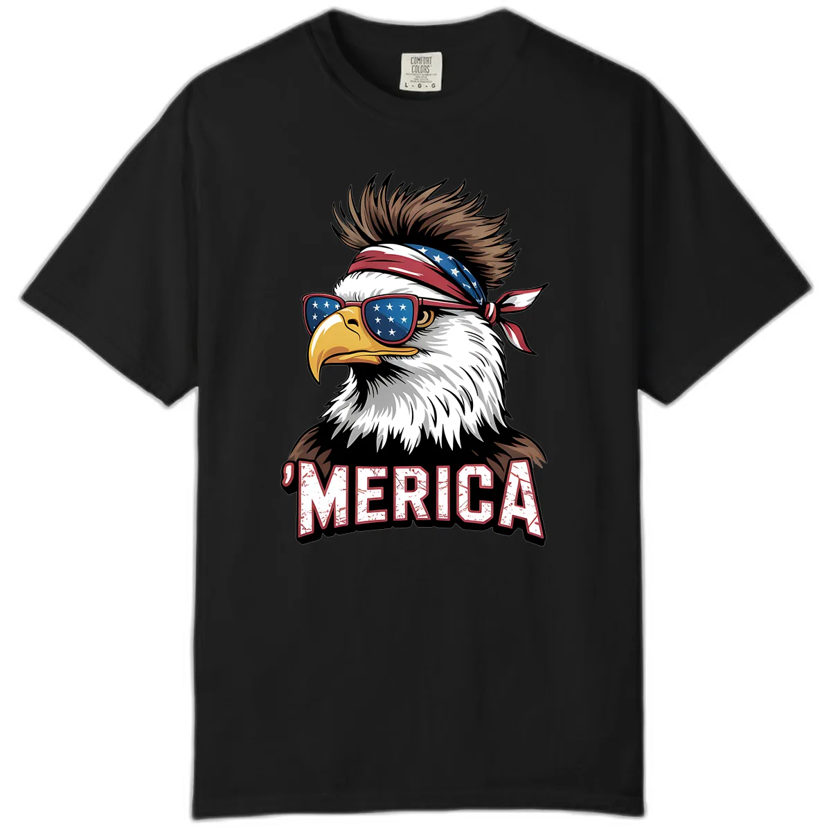 Merica Bald Eagle with USA Bandana and Shades Comfort Color in Black