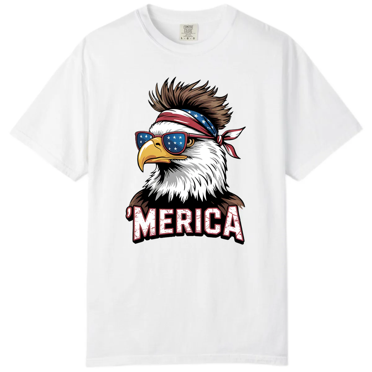 Merica Bald Eagle with USA Bandana and Shades Comfort Color in White