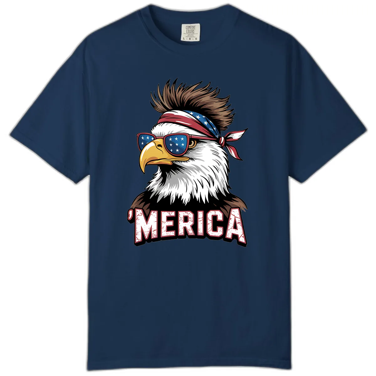 Merica Bald Eagle with USA Bandana and Shades Comfort Color in Navy