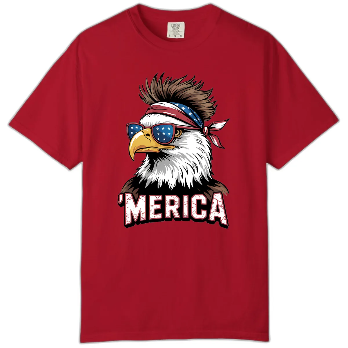 Merica Bald Eagle with USA Bandana and Shades Comfort Color in Red