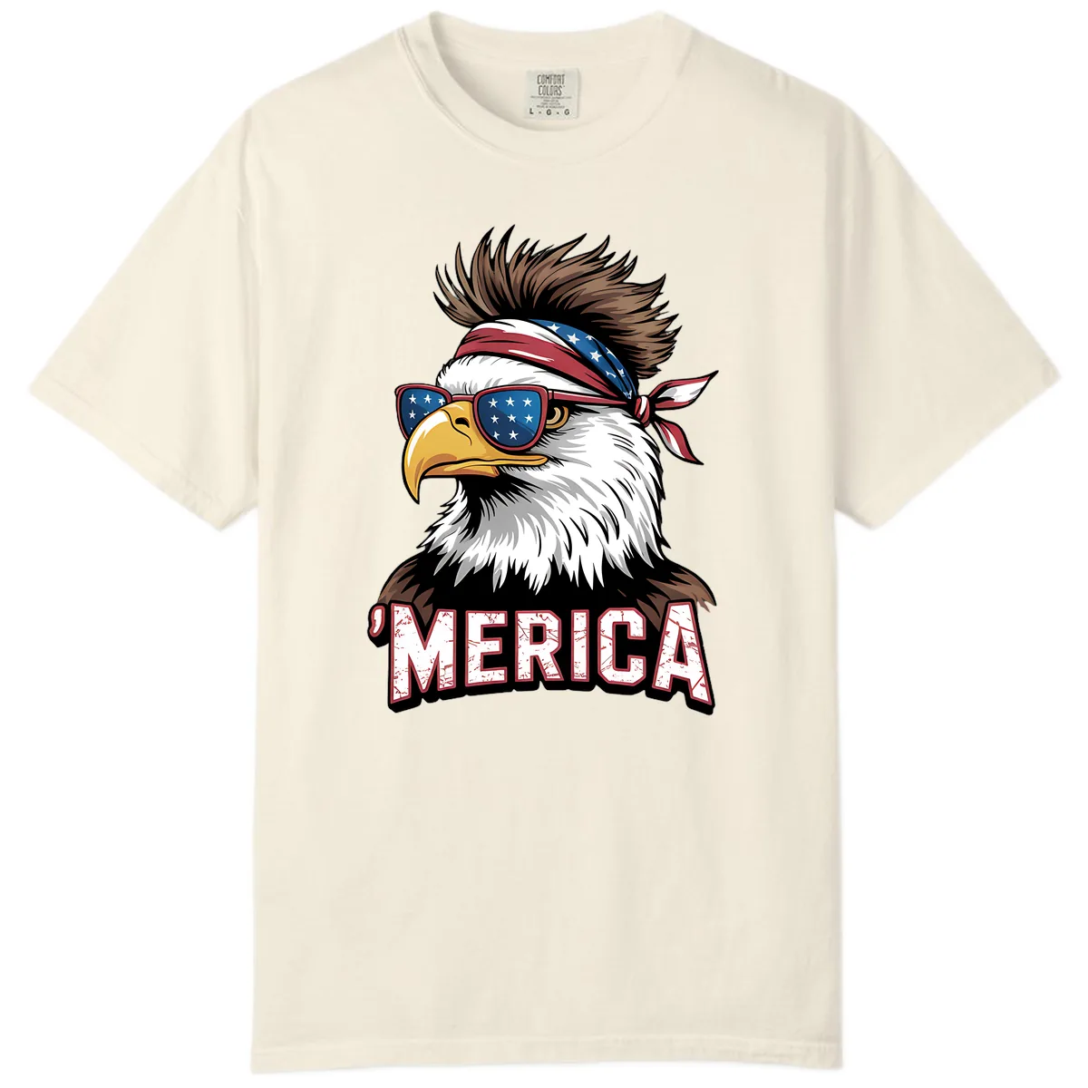 Merica Bald Eagle with USA Bandana and Shades Comfort Color in Ivory