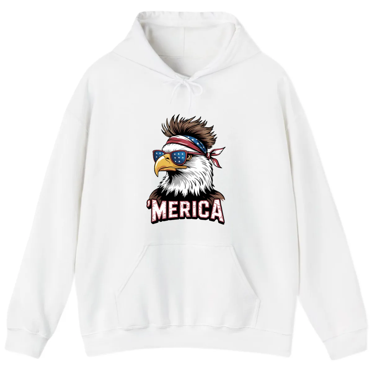 Merica Bald Eagle with USA Bandana and Shades Hoodie in White
