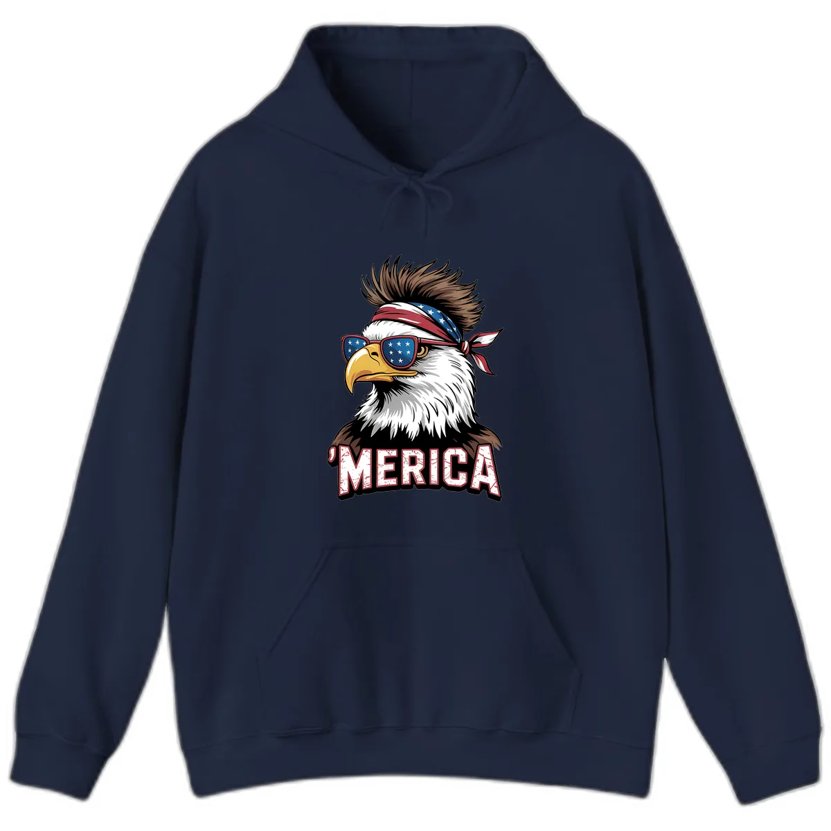 Merica Bald Eagle with USA Bandana and Shades Hoodie in Navy