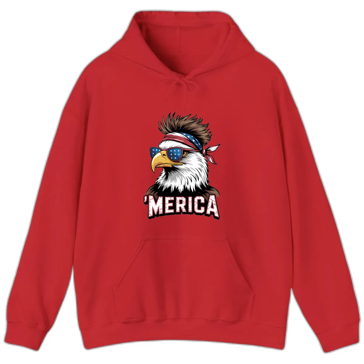 Merica Bald Eagle with USA Bandana and Shades Hoodie in Red