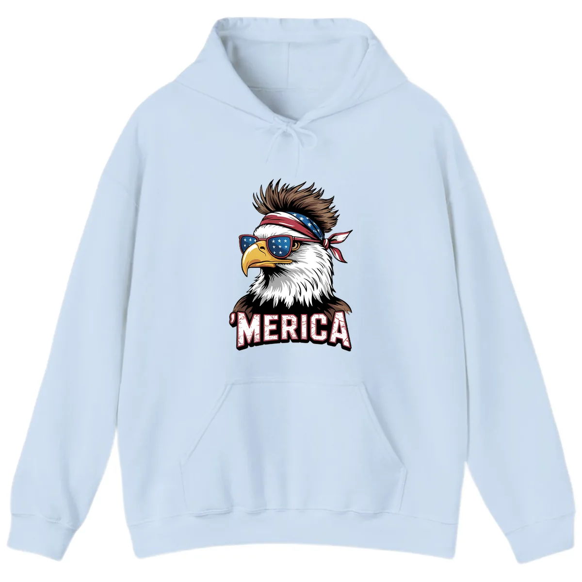 Merica Bald Eagle with USA Bandana and Shades Hoodie in Light Blue