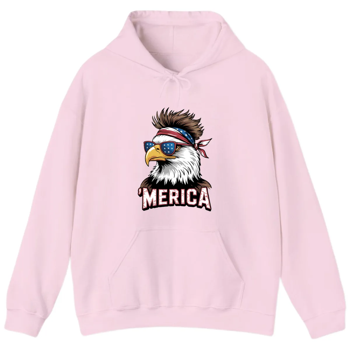 Merica Bald Eagle with USA Bandana and Shades Hoodie in Light Pink