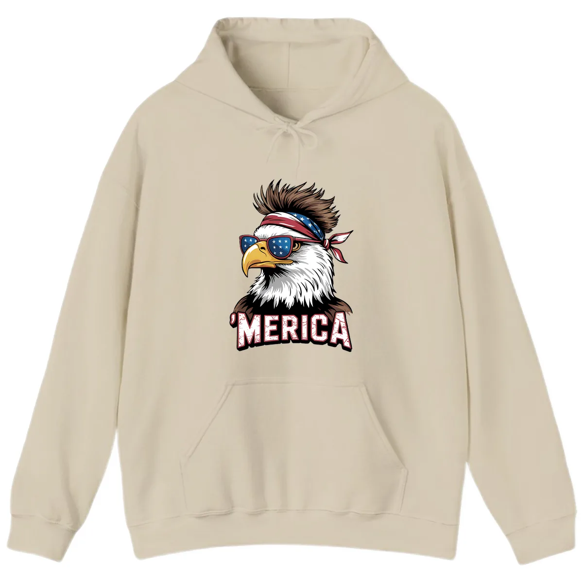 Merica Bald Eagle with USA Bandana and Shades Hoodie in Sand