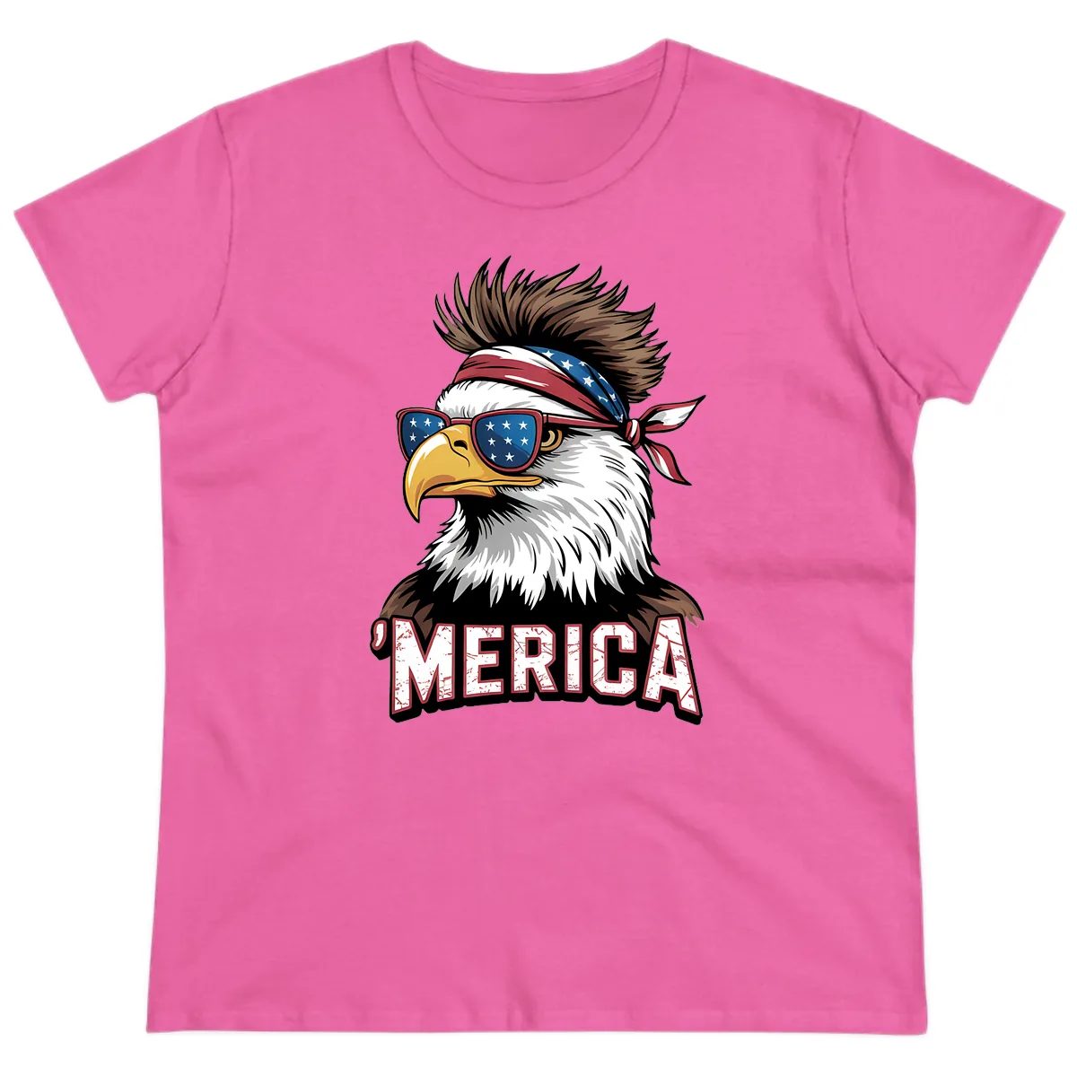 Merica Bald Eagle with USA Bandana and Shades Ladies Tee in Azalea