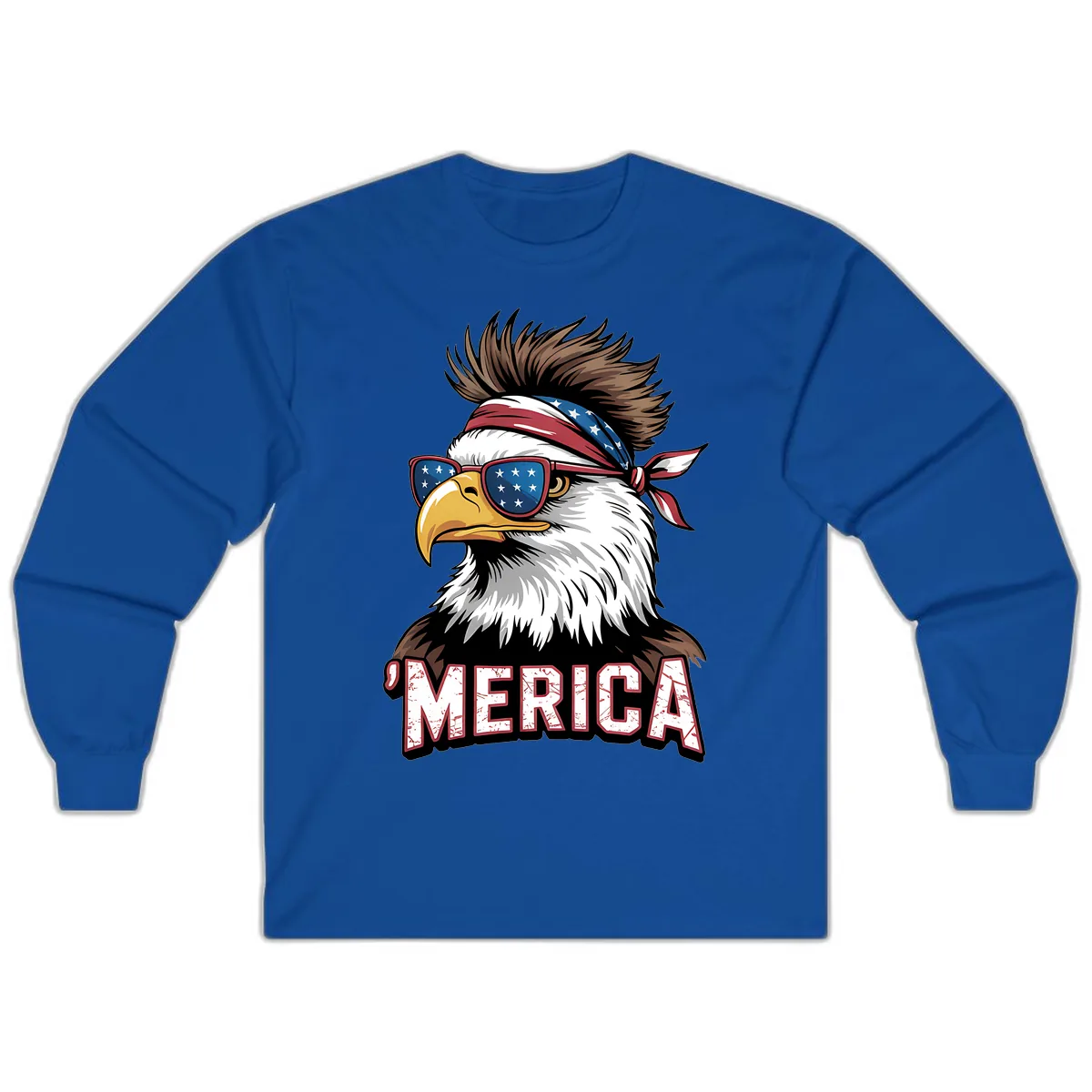 Merica Bald Eagle with USA Bandana and Shades Long Sleeve in Royal