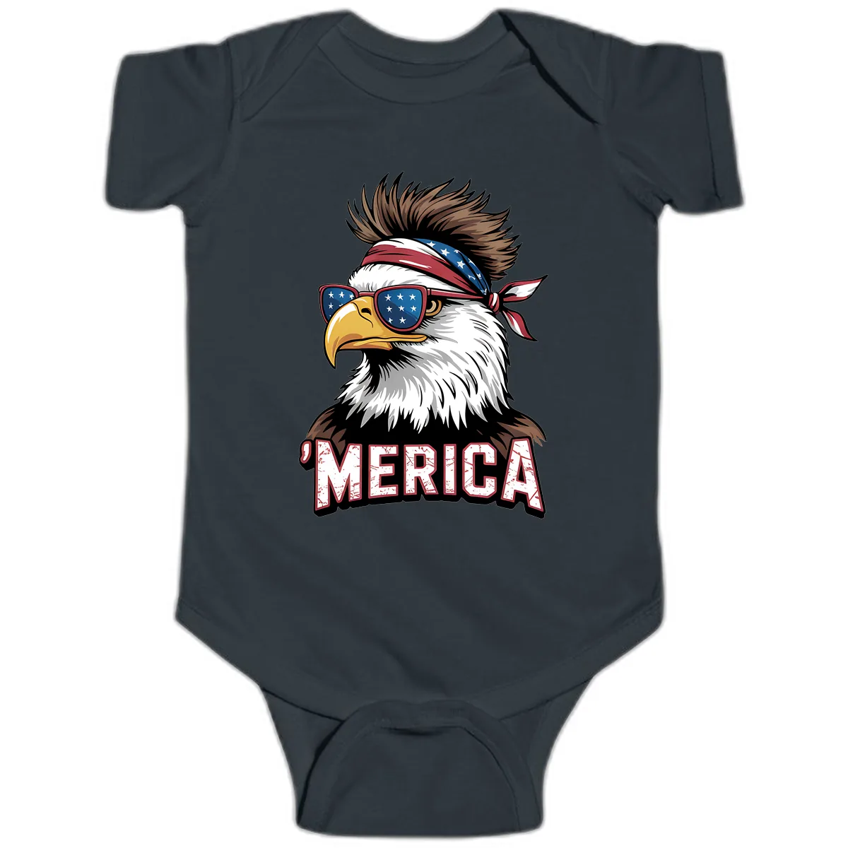 Merica Bald Eagle with USA Bandana and Shades Baby Onesie in Black