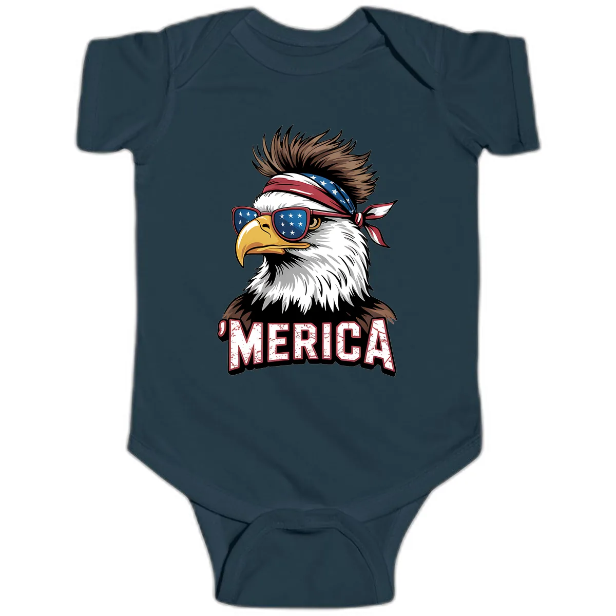 Merica Bald Eagle with USA Bandana and Shades Baby Onesie in Navy