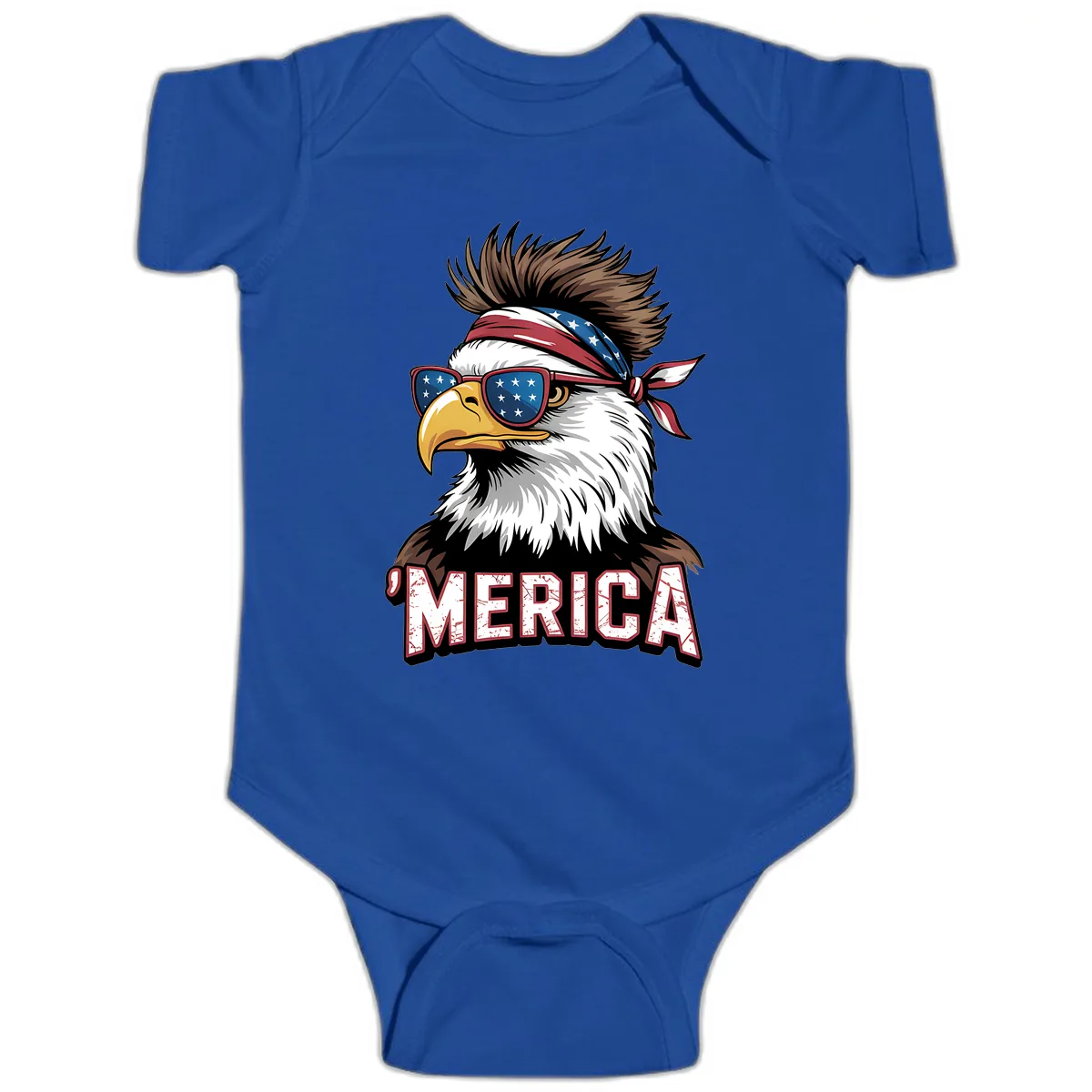Merica Bald Eagle with USA Bandana and Shades Baby Onesie in Royal