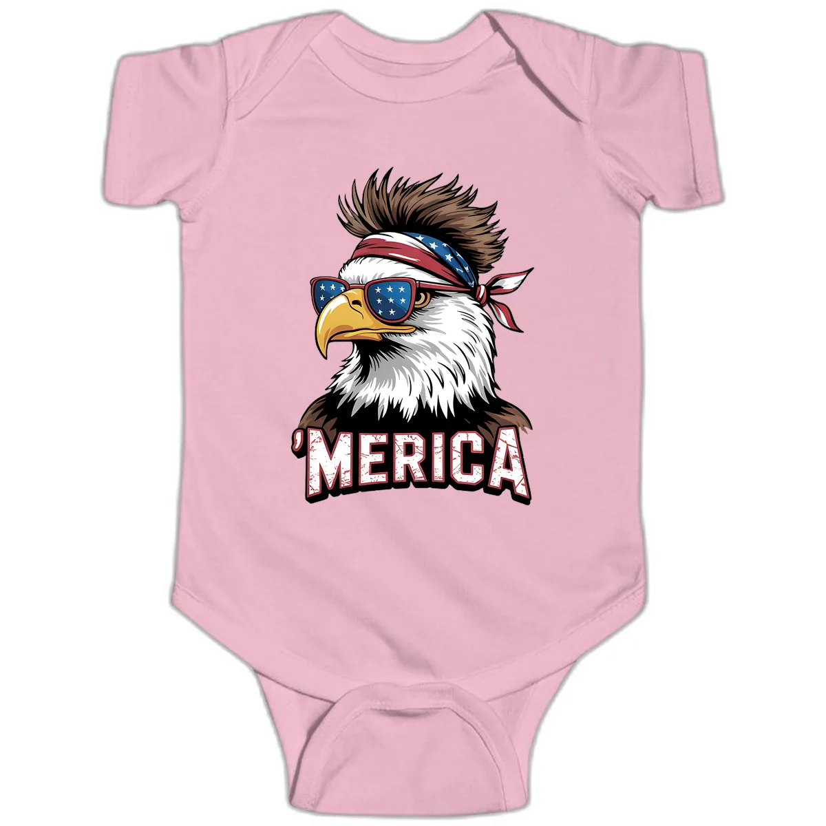 Merica Bald Eagle with USA Bandana and Shades Baby Onesie in Pink
