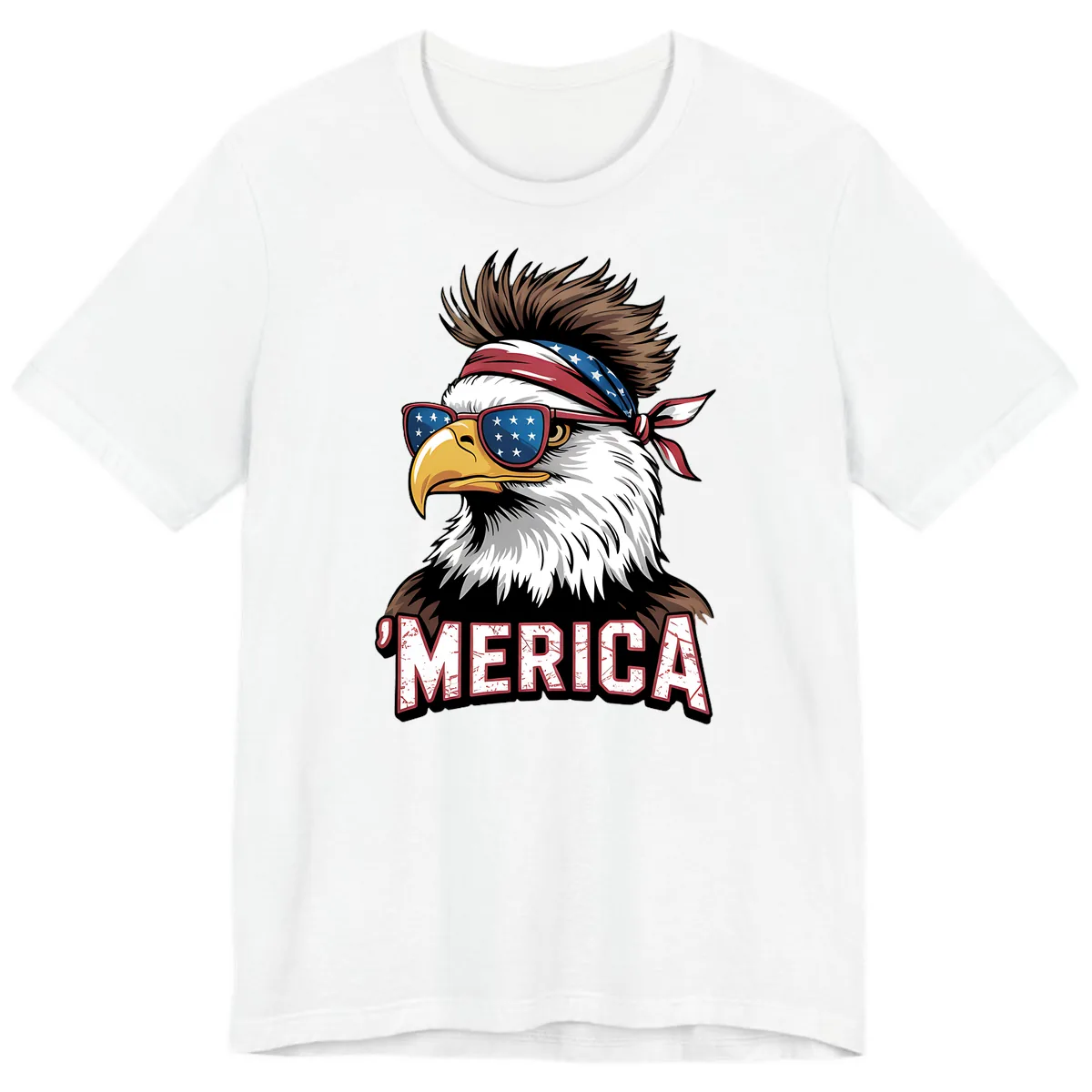 Merica Bald Eagle with USA Bandana and Shades Premium T-Shirt in White