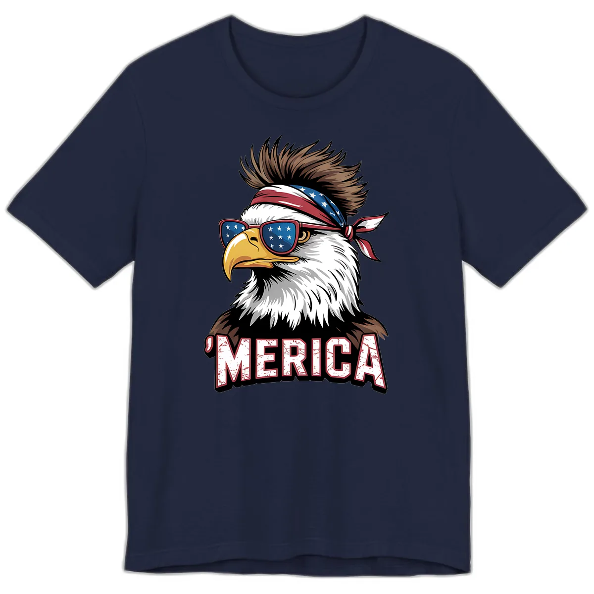 Merica Bald Eagle with USA Bandana and Shades Premium T-Shirt in Navy