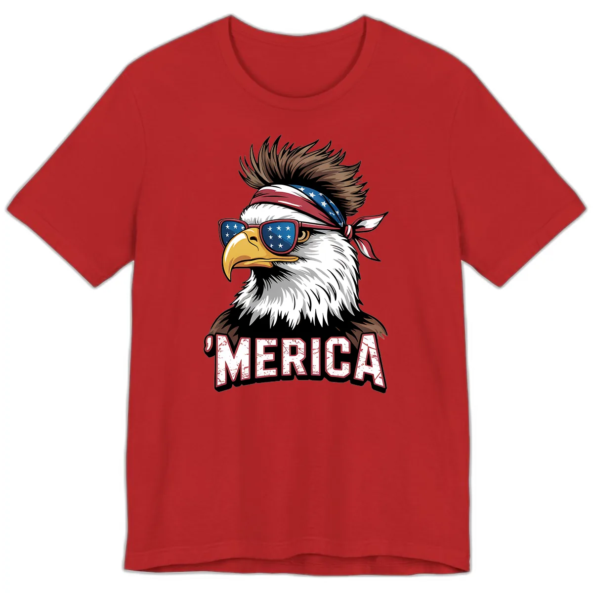 Merica Bald Eagle with USA Bandana and Shades Premium T-Shirt in Red