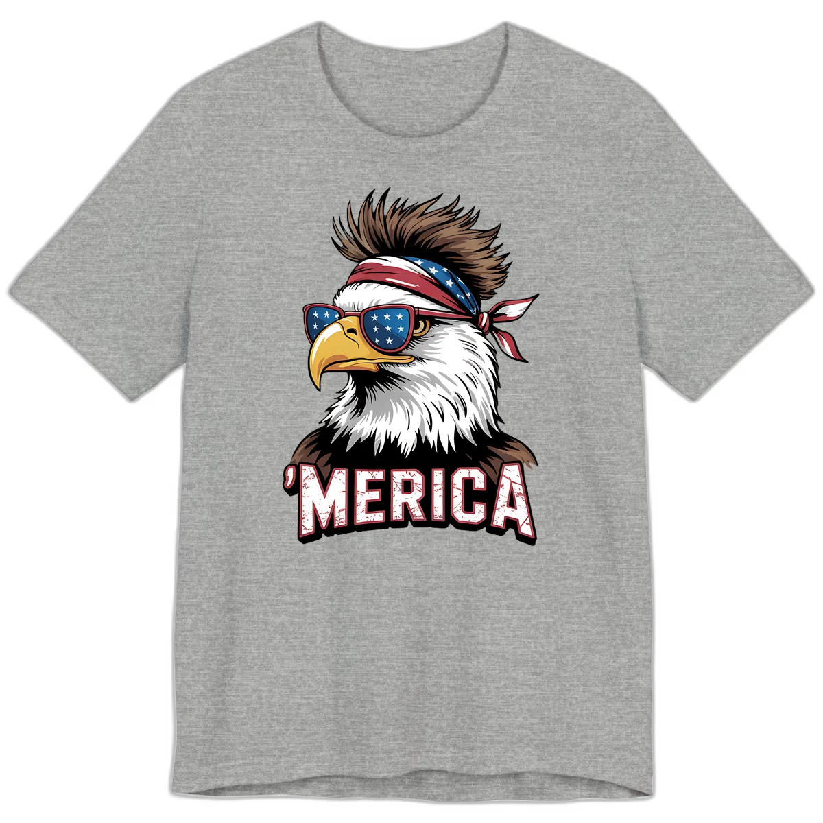 Merica Bald Eagle with USA Bandana and Shades Premium T-Shirt in Athletic Heather