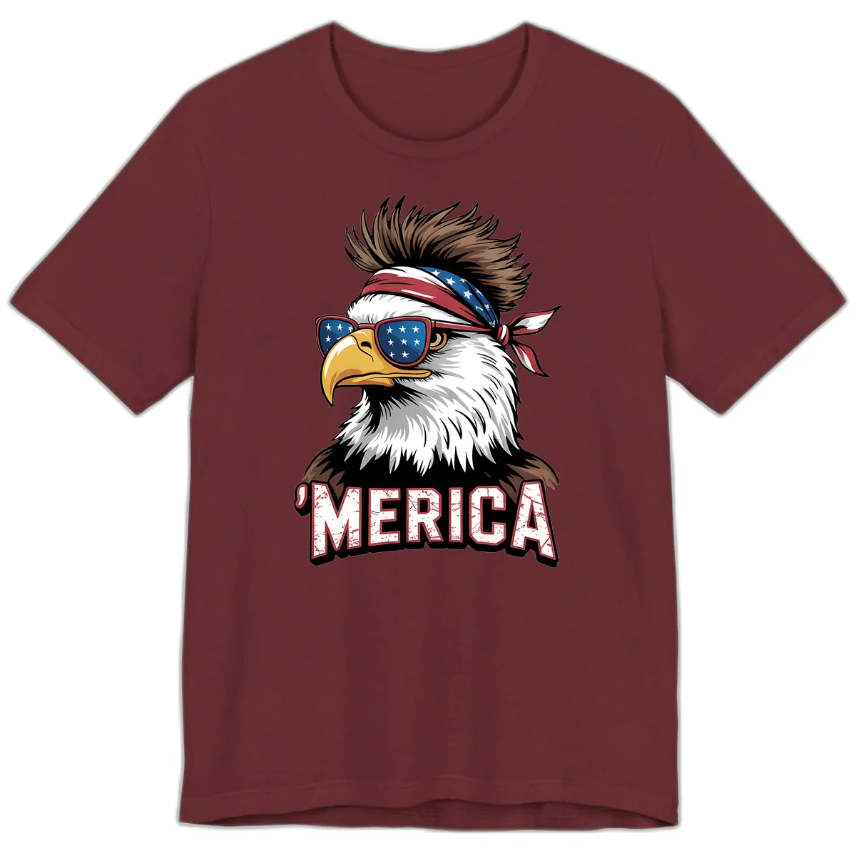 Merica Bald Eagle with USA Bandana and Shades Premium T-Shirt in Heather Cardinal
