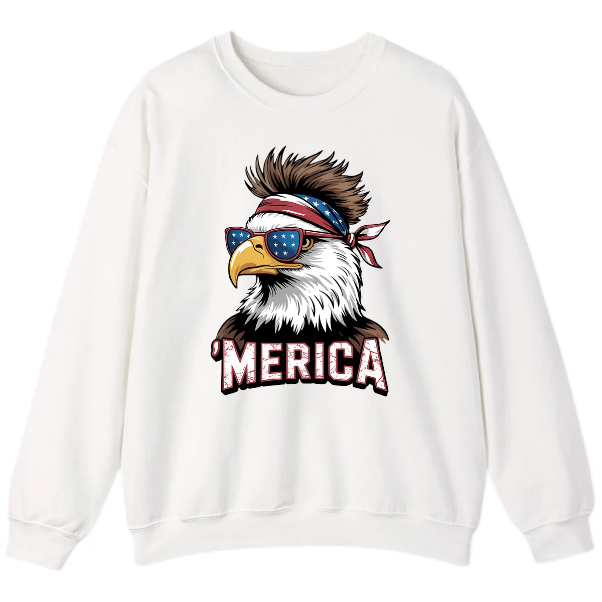 Merica Bald Eagle with USA Bandana and Shades Sweatshirt in White