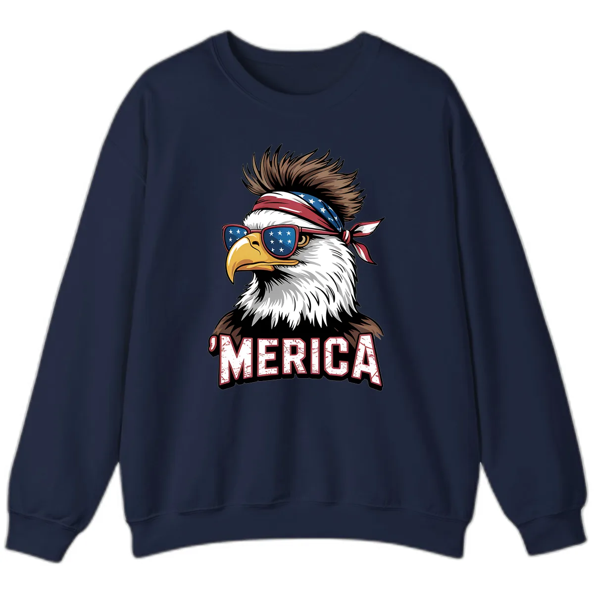 Merica Bald Eagle with USA Bandana and Shades Sweatshirt in Navy