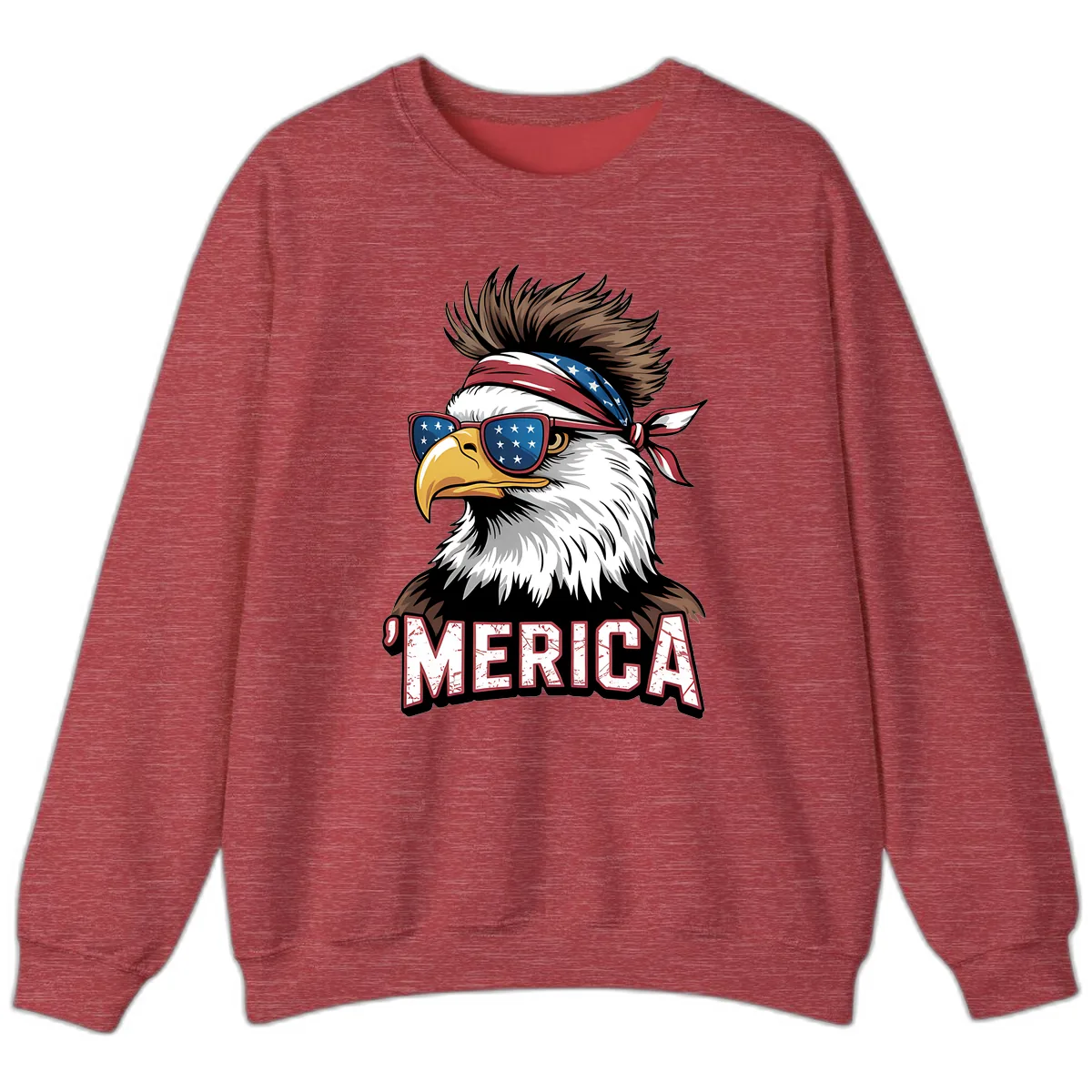 Merica Bald Eagle with USA Bandana and Shades Sweatshirt in Heather Scarlet Red