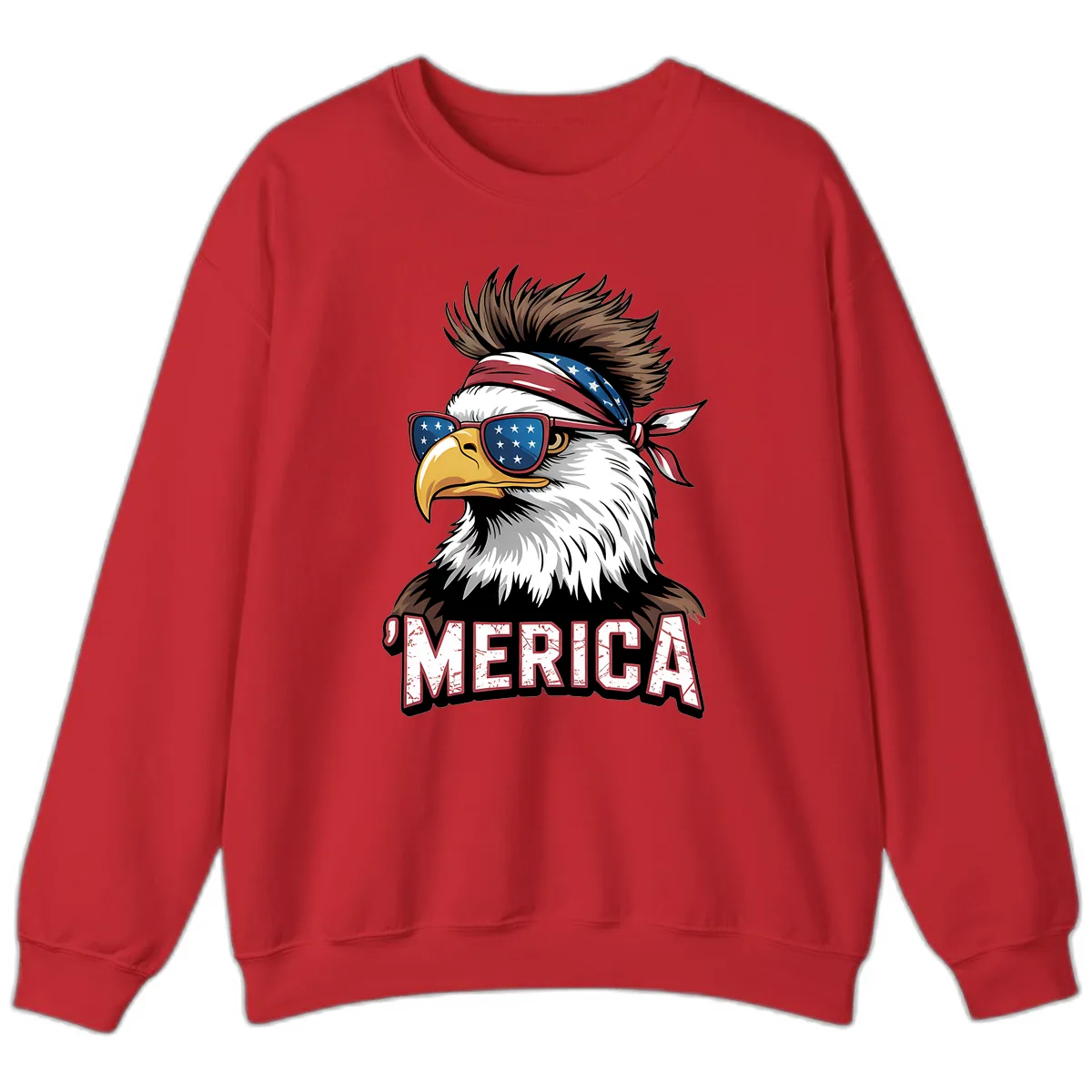Merica Bald Eagle with USA Bandana and Shades Sweatshirt in Red