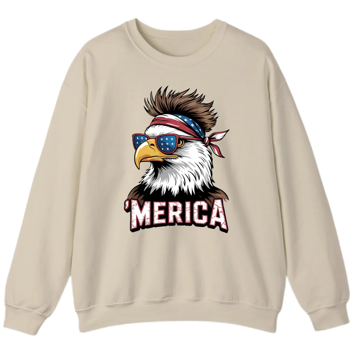 Merica Bald Eagle with USA Bandana and Shades Sweatshirt in Sand