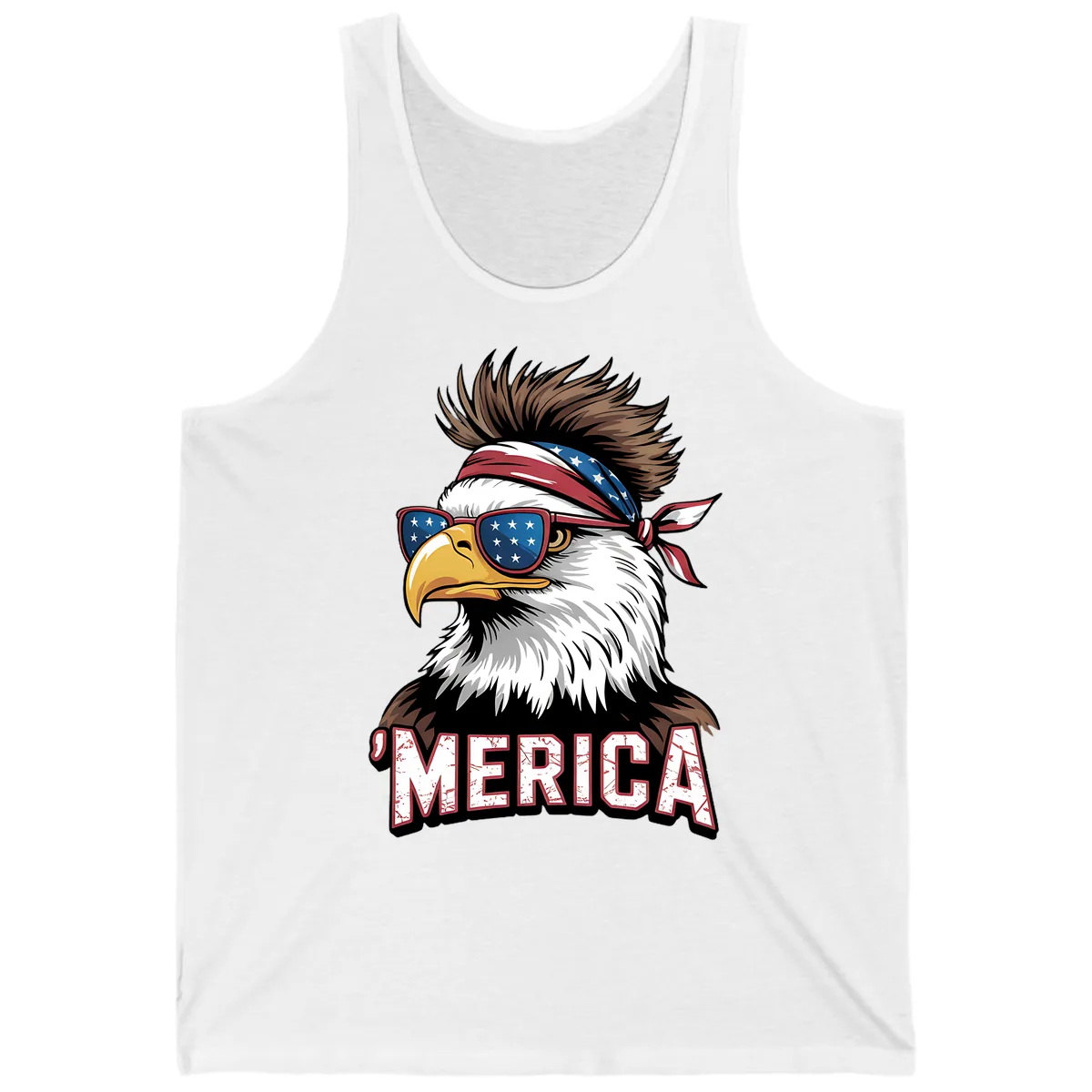 Merica Bald Eagle with USA Bandana and Shades Tank in White