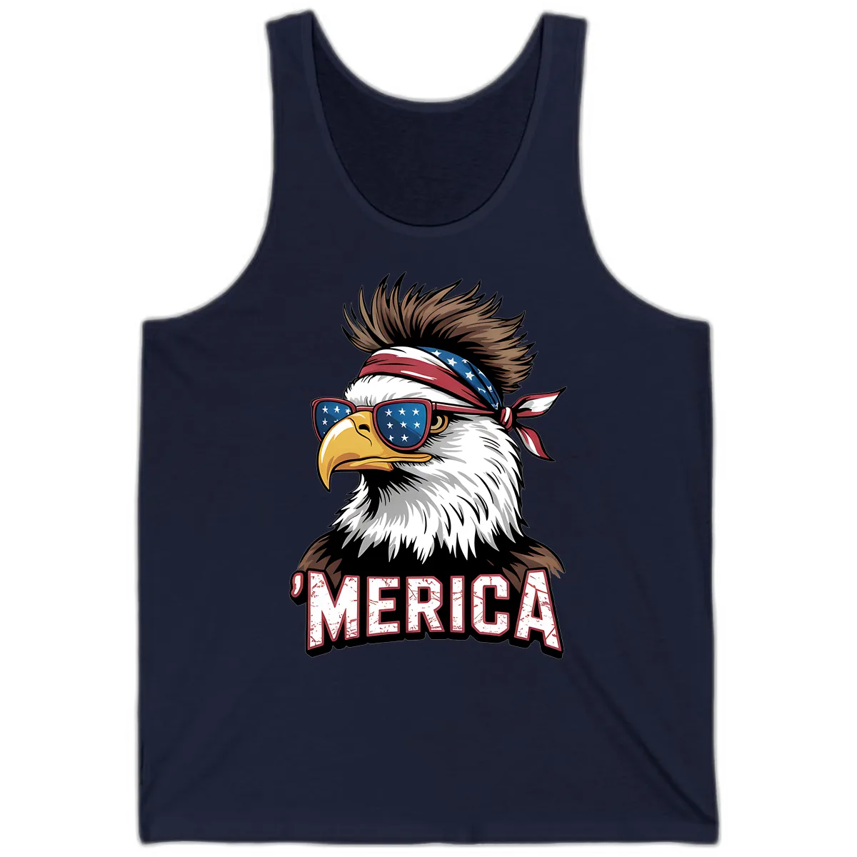 Merica Bald Eagle with USA Bandana and Shades Tank in Navy