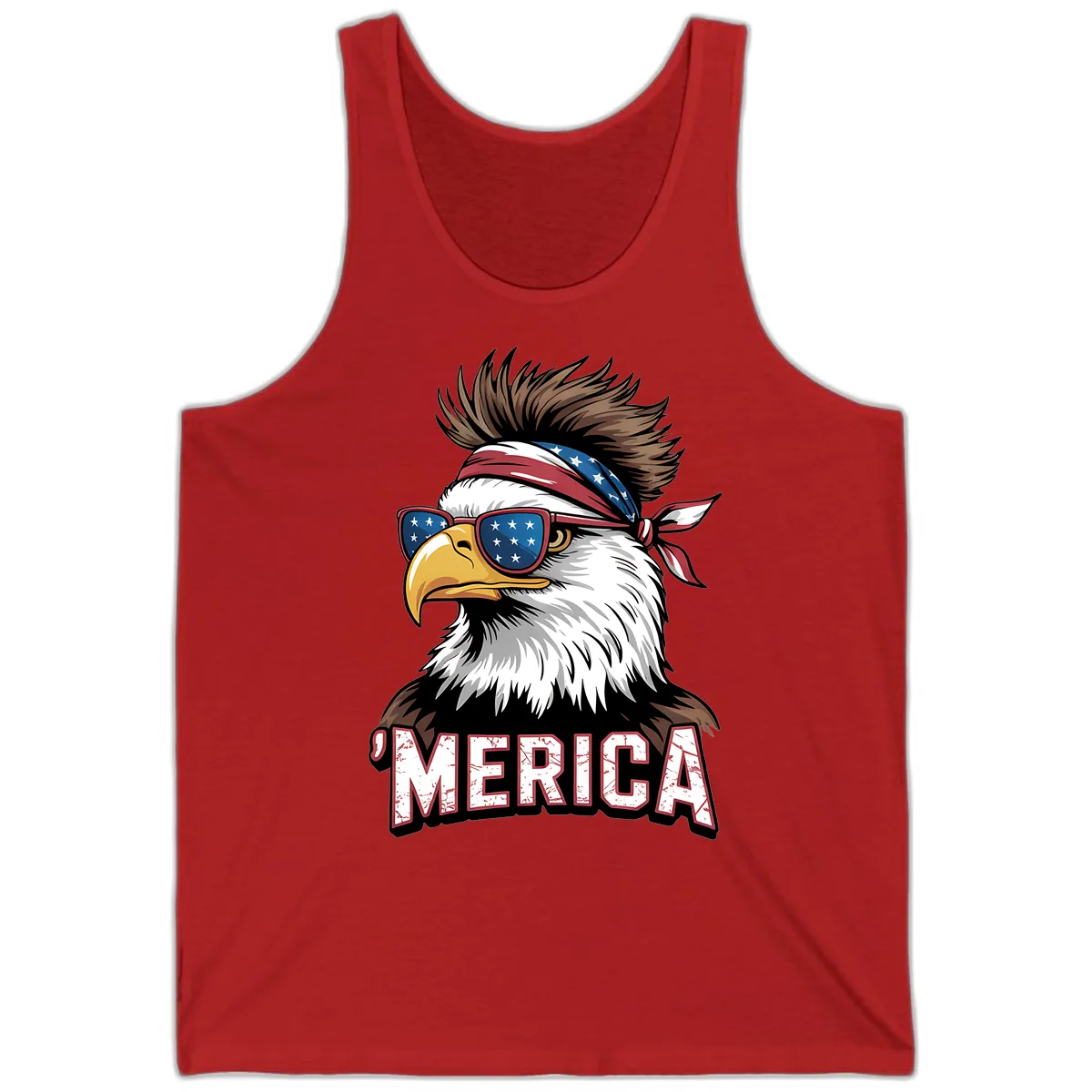 Merica Bald Eagle with USA Bandana and Shades Tank in Red