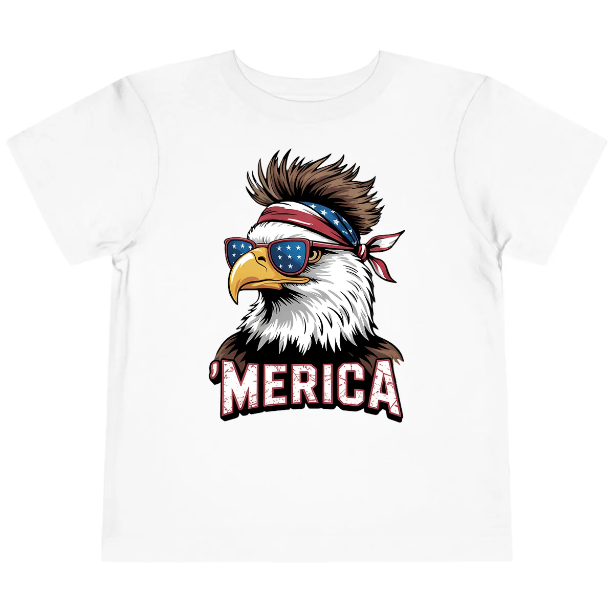 Merica Bald Eagle with USA Bandana and Shades Toddler T-Shirt in White