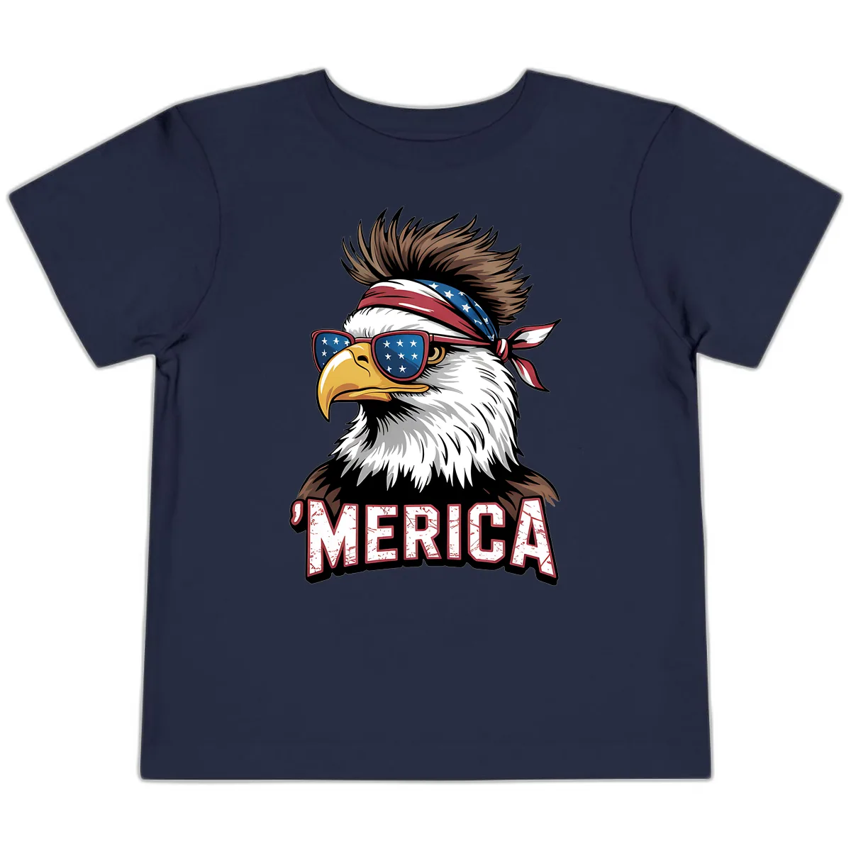 Merica Bald Eagle with USA Bandana and Shades Toddler T-Shirt in Navy