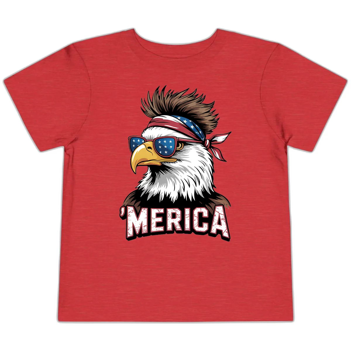 Merica Bald Eagle with USA Bandana and Shades Toddler T-Shirt in Heather Red