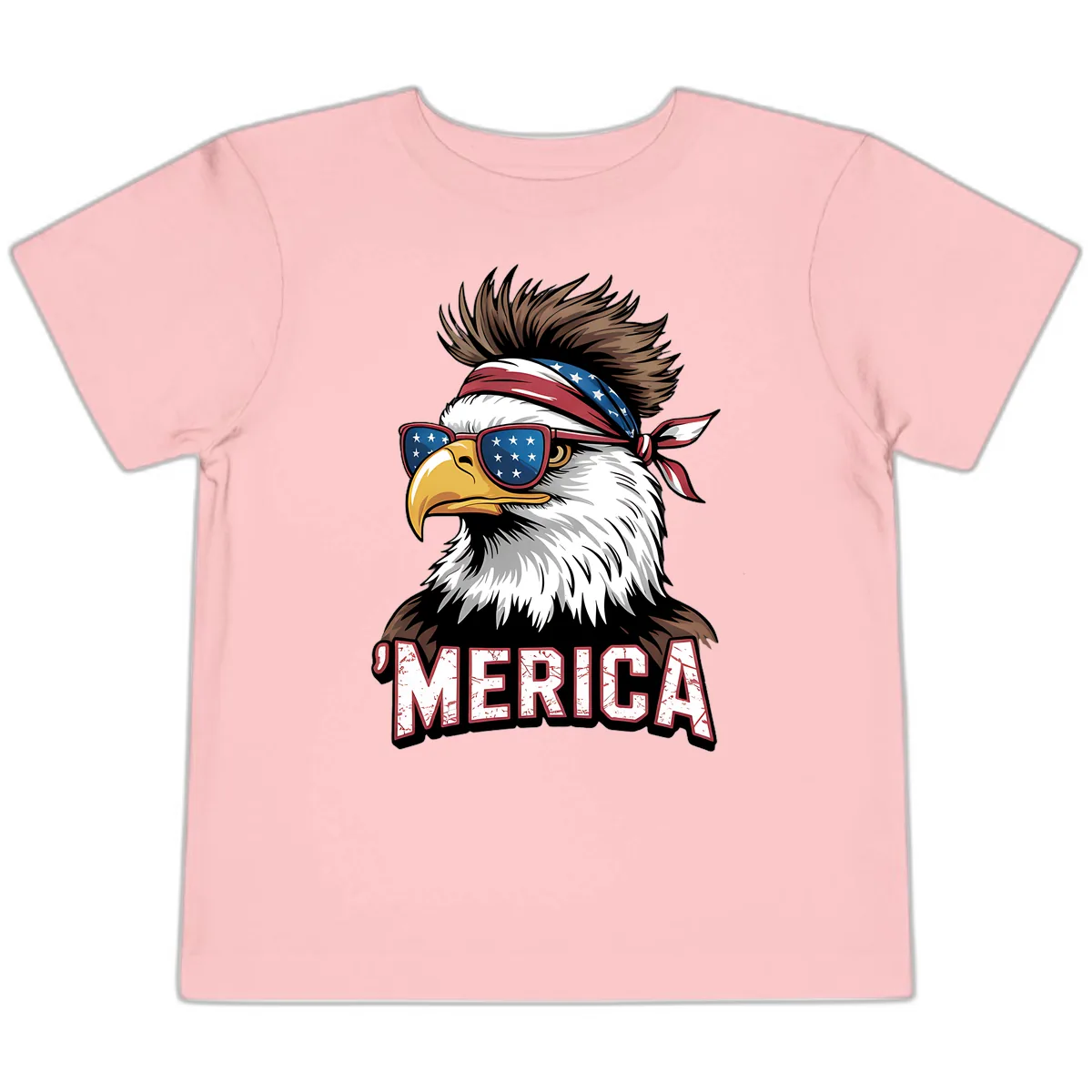 Merica Bald Eagle with USA Bandana and Shades Toddler T-Shirt in Pink