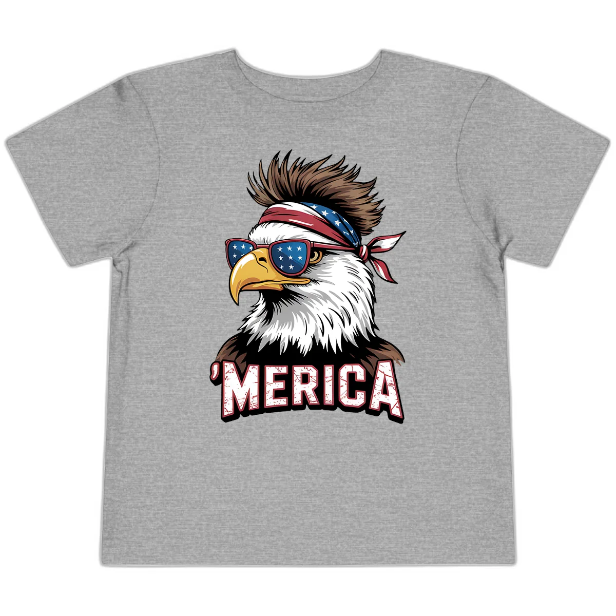 Merica Bald Eagle with USA Bandana and Shades Toddler T-Shirt in Athletic Heather