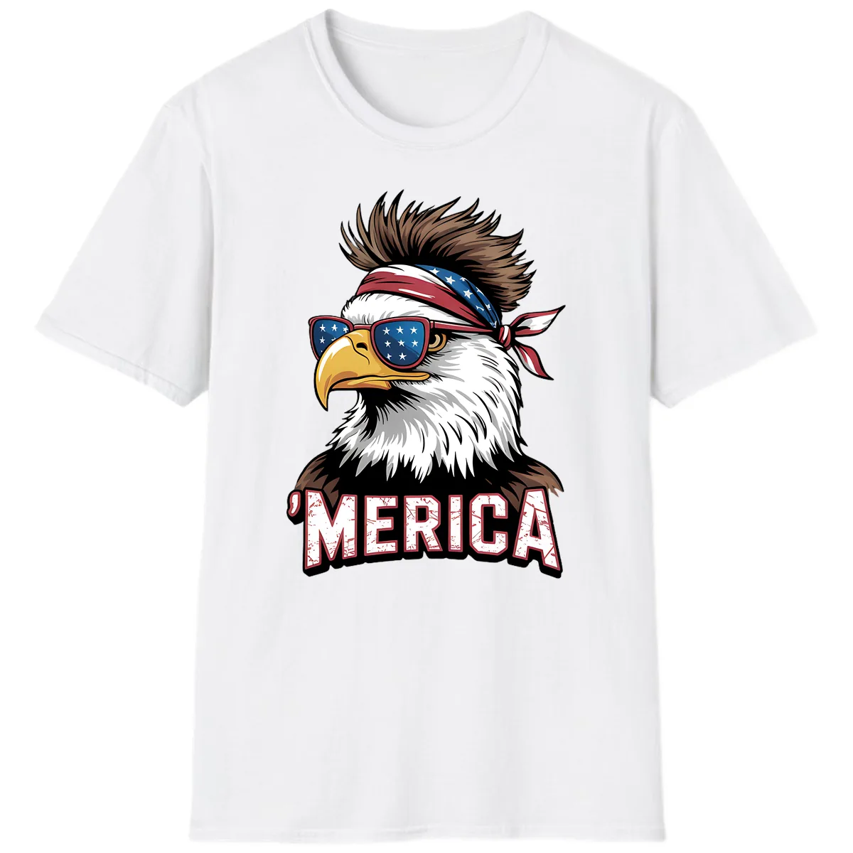 Merica Bald Eagle with USA Bandana and Shades T-Shirt in White