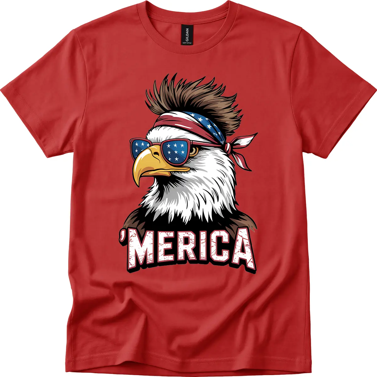 Merica Bald Eagle with USA Bandana and Shades T-Shirt in Red