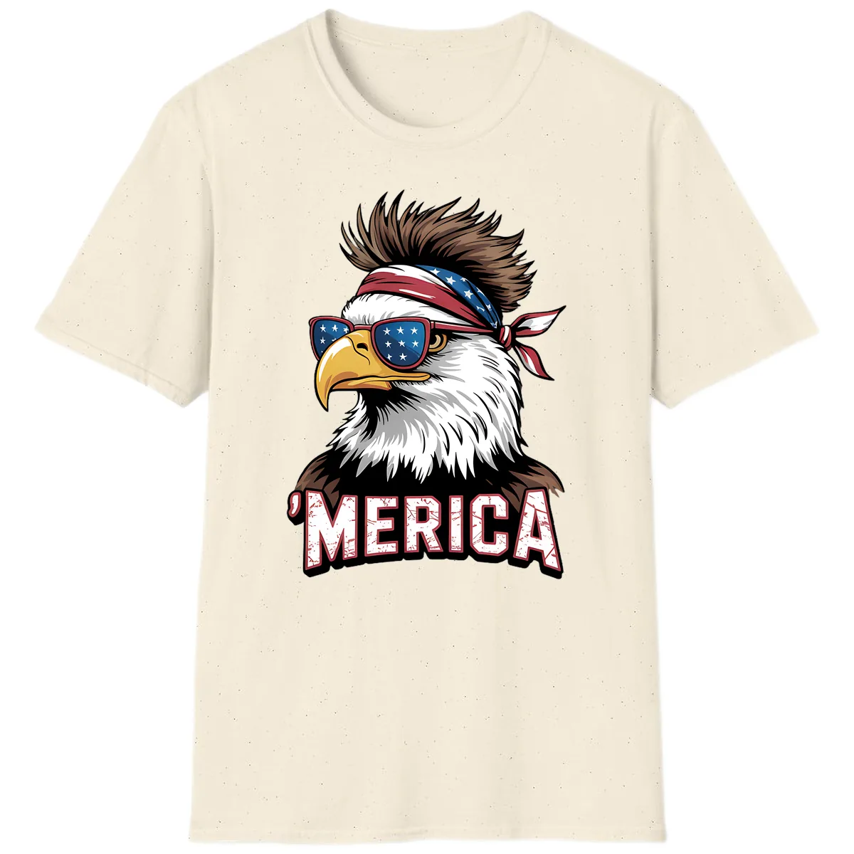 Merica Bald Eagle with USA Bandana and Shades T-Shirt in Natural