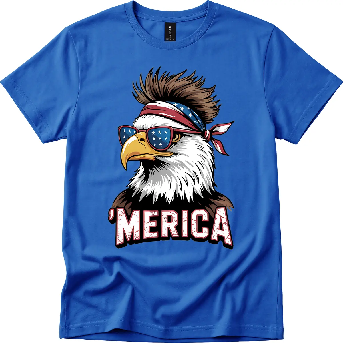 Merica Bald Eagle with USA Bandana and Shades T-Shirt in Royal