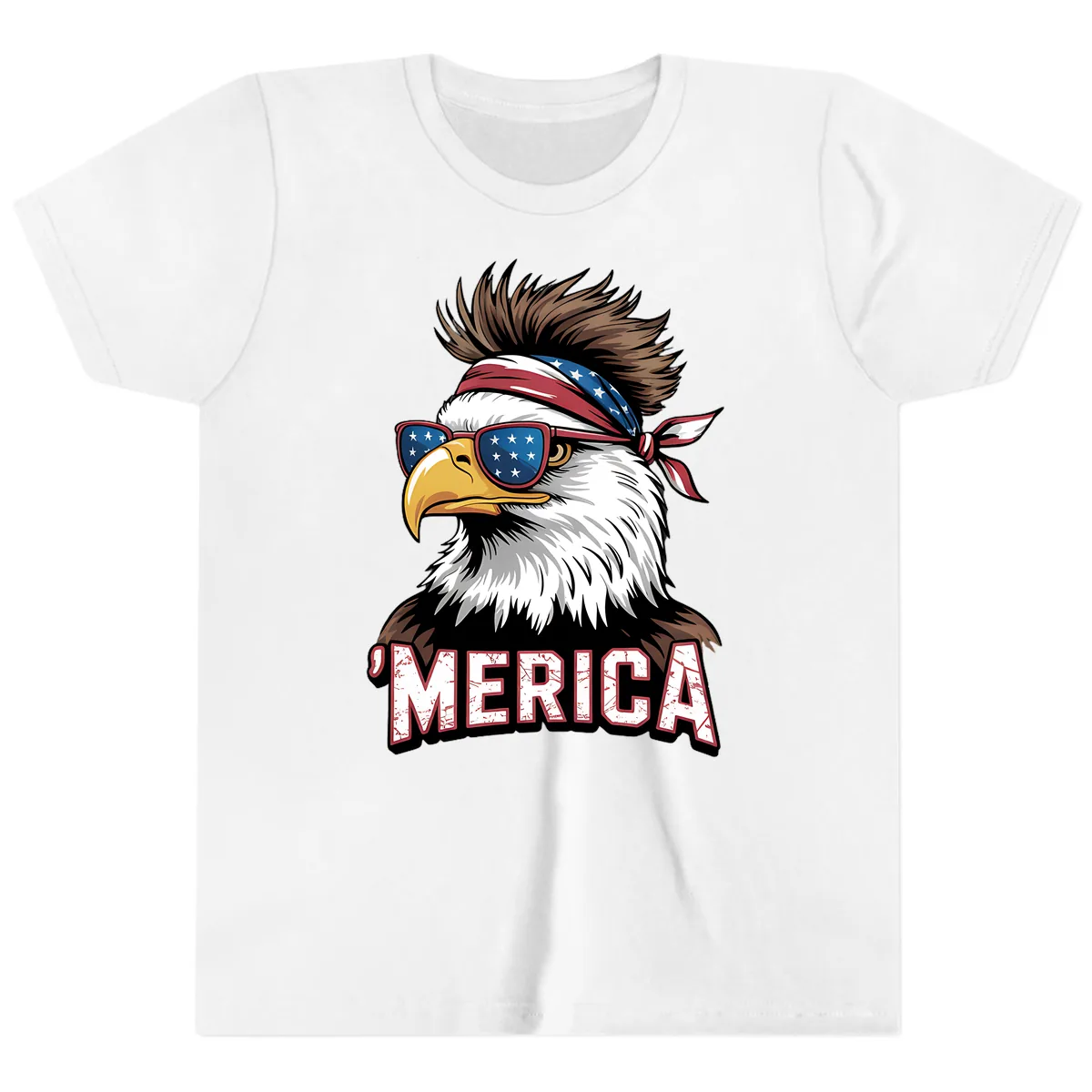Merica Bald Eagle with USA Bandana and Shades Youth T-Shirt in White