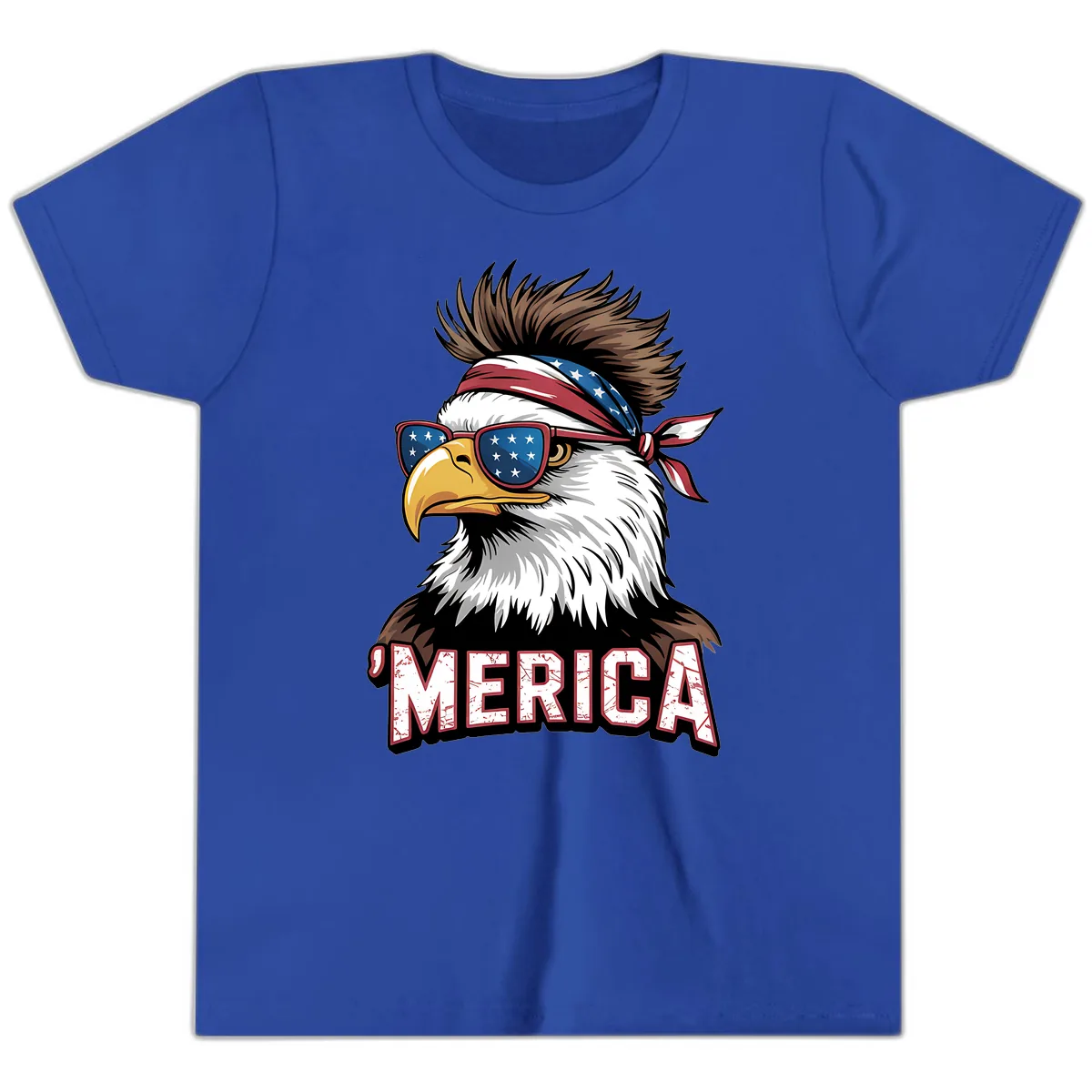 Merica Bald Eagle with USA Bandana and Shades Youth T-Shirt in True Royal