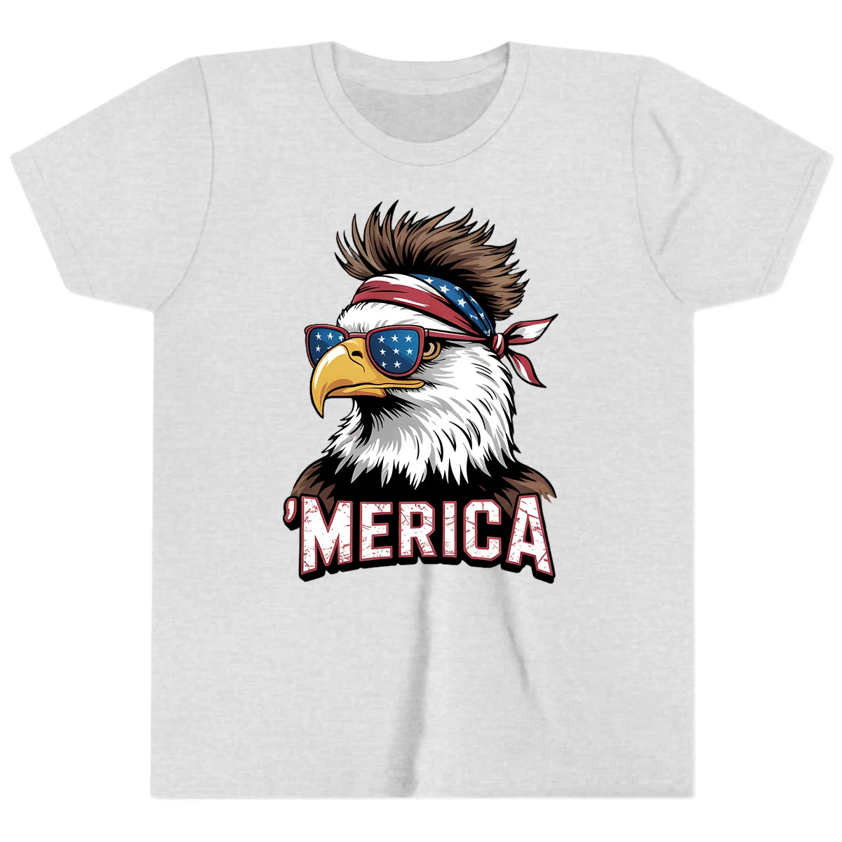 Merica Bald Eagle with USA Bandana and Shades Youth T-Shirt in Ash